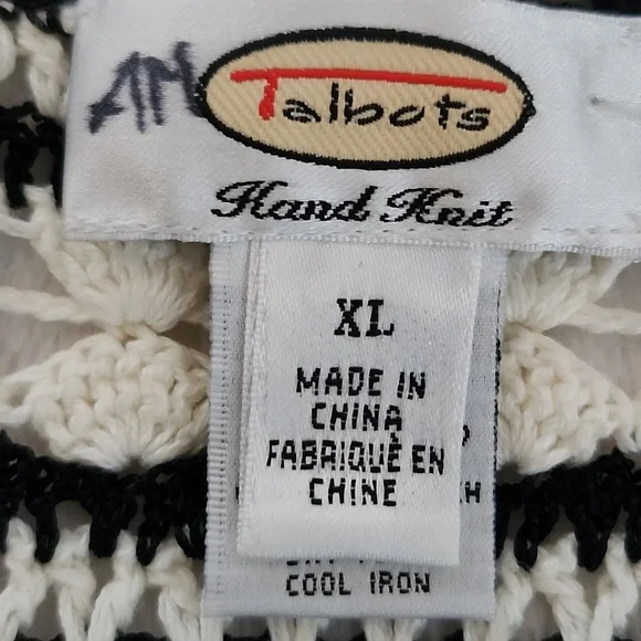 TALBOTS Women's XL Knit Crochet Cardigan Black White Boho Open Front Y2K Vibe - Picture 11 of 14